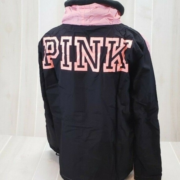 Victoria's Secret PINK NEW Jacket Fleece Neck Anorak Small Black Pullover - Picture 1 of 7